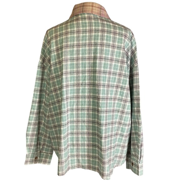 Colorblock Plaid Raw Hem Button Up Shirt Grunge Boho Oversized Size L - Picture 2 of 7